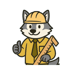 Cartoon wolf in a hard hat giving a thumbs up